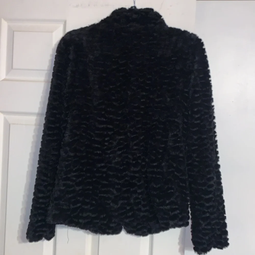 Body Central Black Faux Fur Lightweight Lined Jacket Coat - Picture 3 of 8